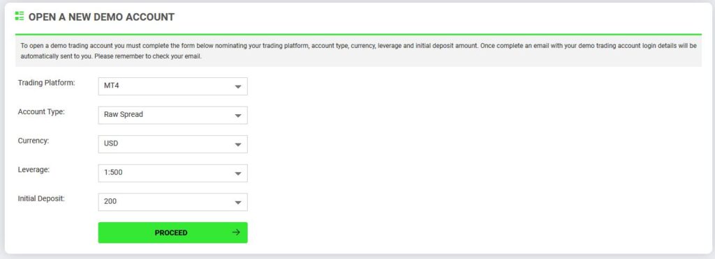 demo account configuration on ic markets