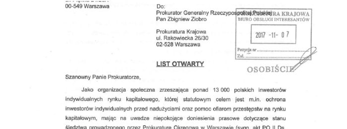List otwarty do Zbigniewa Ziobry w sprawie Alpha Finex list otwarty tjs