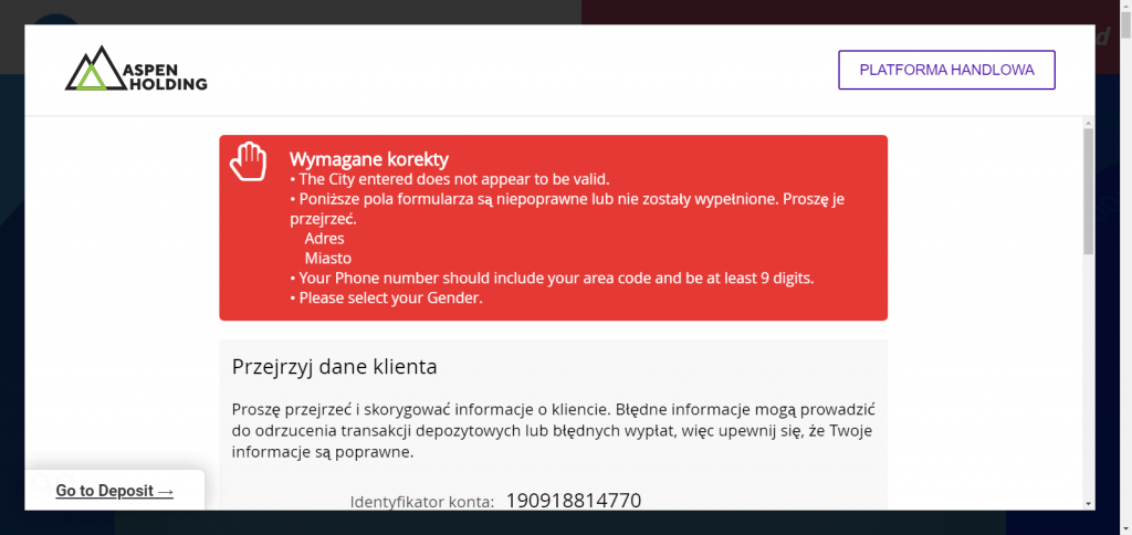 Platforma nieuczciwego brokera wyłudzającego pieniądze, czyli Aspen Holding
