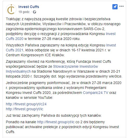 ivest cuffs screen - Konferencja Invest Cuffs odwołana. Niektóre punkty programu odbędą się online