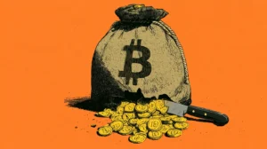 Włamanie na Bitget — worek z bitcoinami rozcięty nożem
